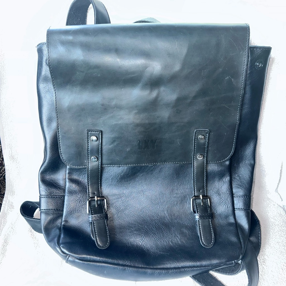 EUC LXY Vegan Leather Backpack Vintage Laptop Bookbag For Women /Men Black